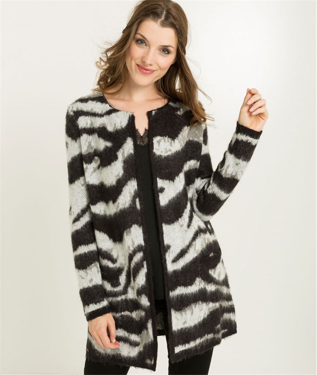 Gilet femme zébré et doux NOIR