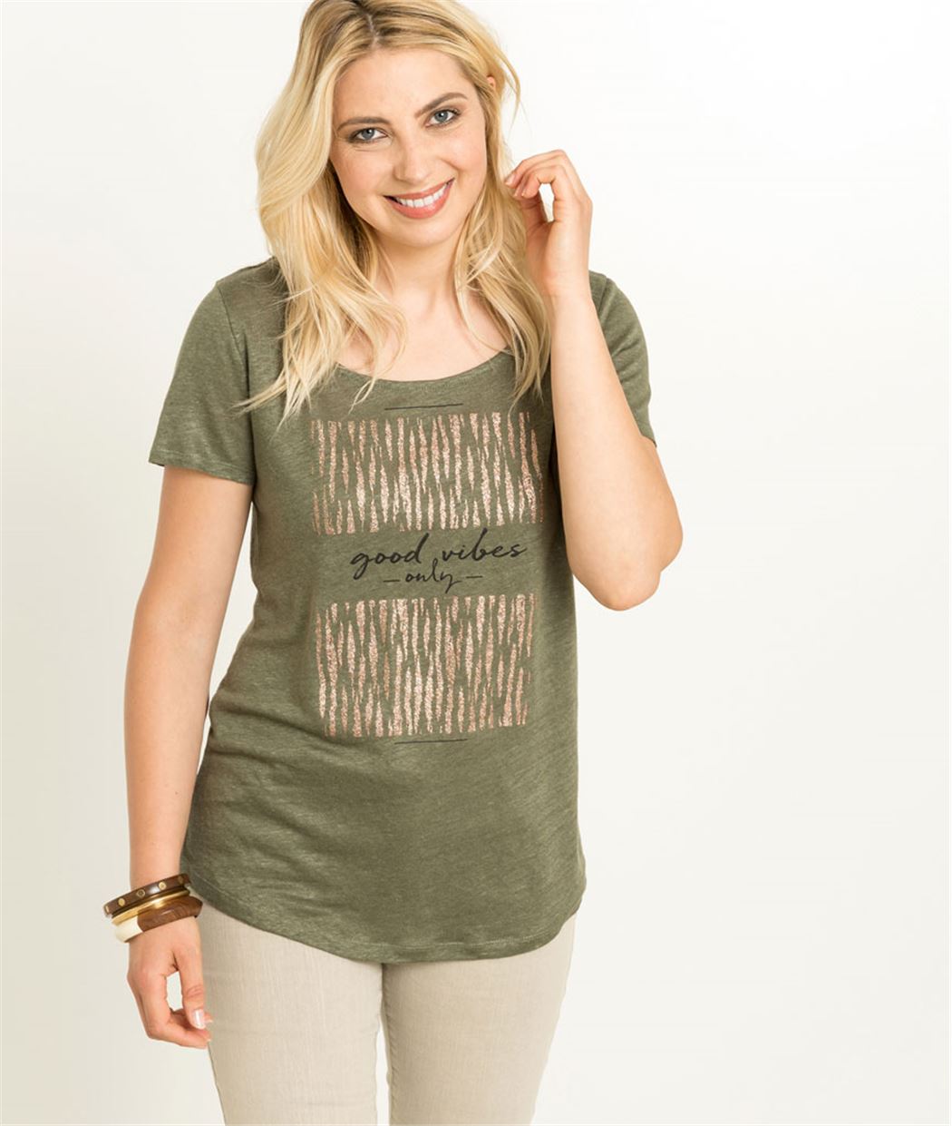 T-shirt femme lin kaki KAKI