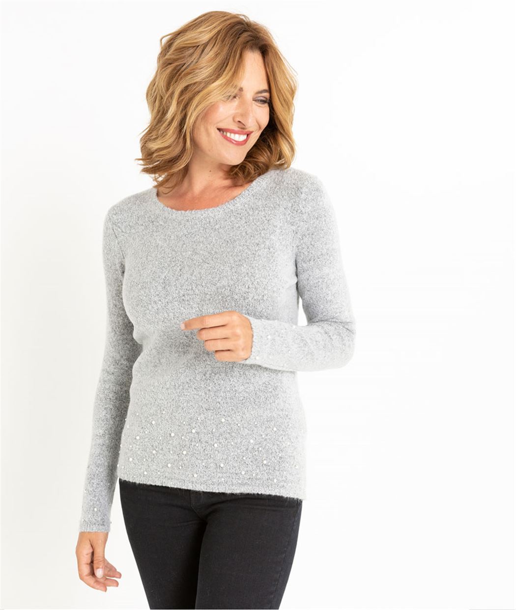 Pull femme chaud avec perles GRIS