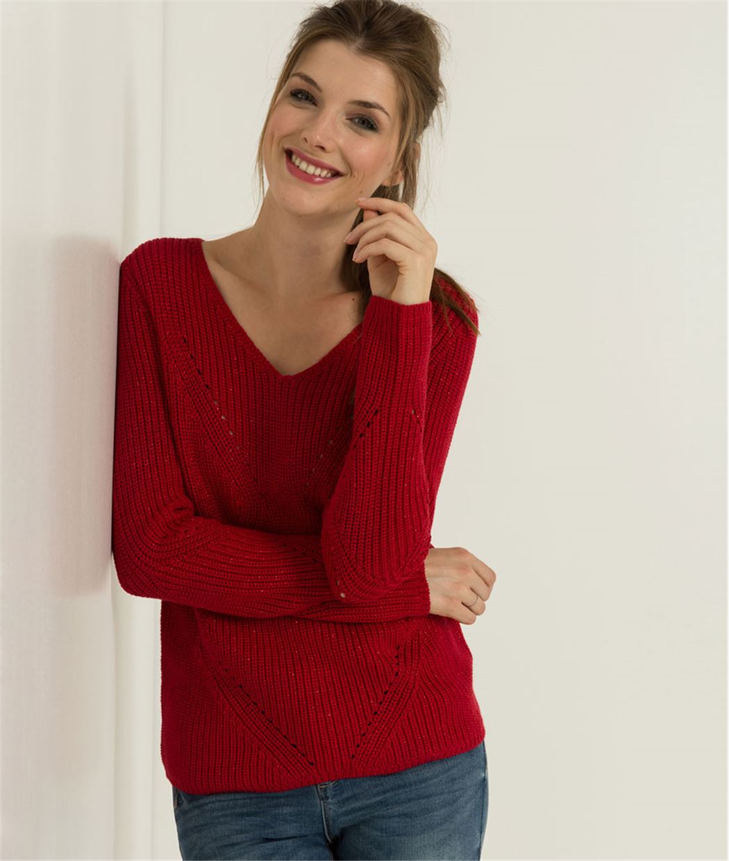 Pull femme en maille ROUGE