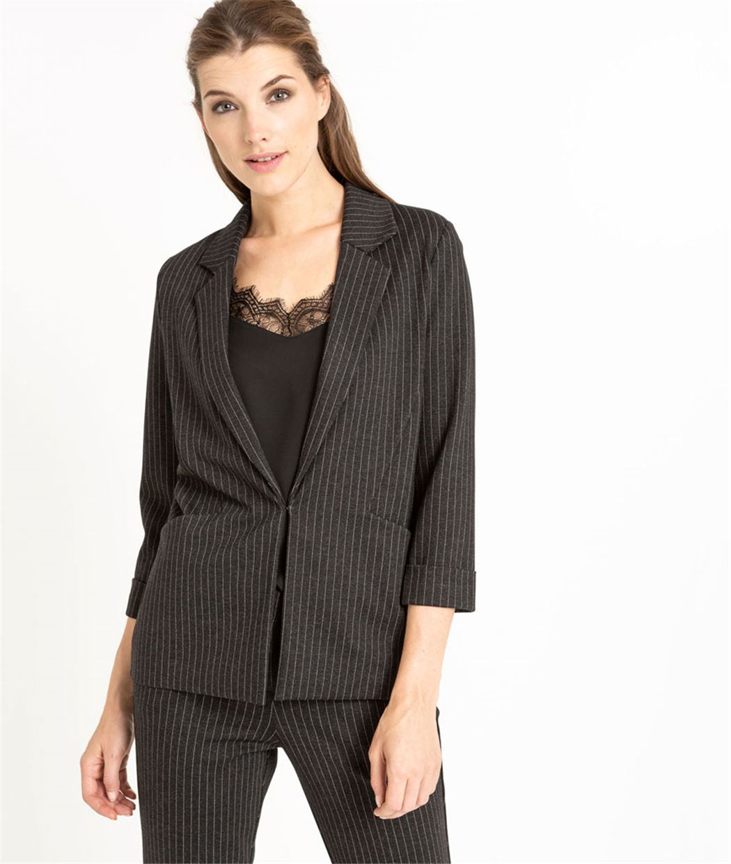 Veste tailleur noire avec rayures GRIS FONCE