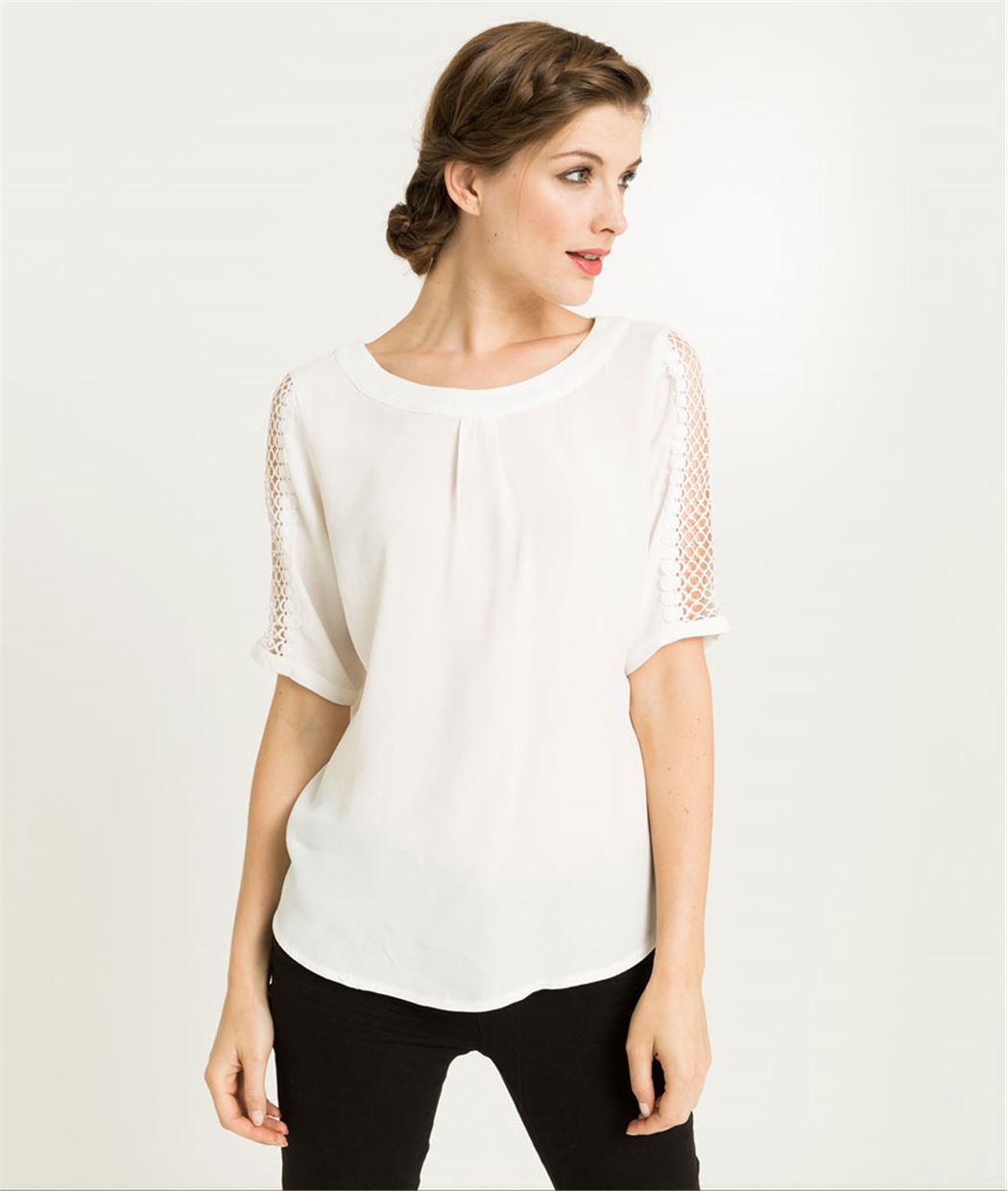 Blouse femme manches guipure ECRU