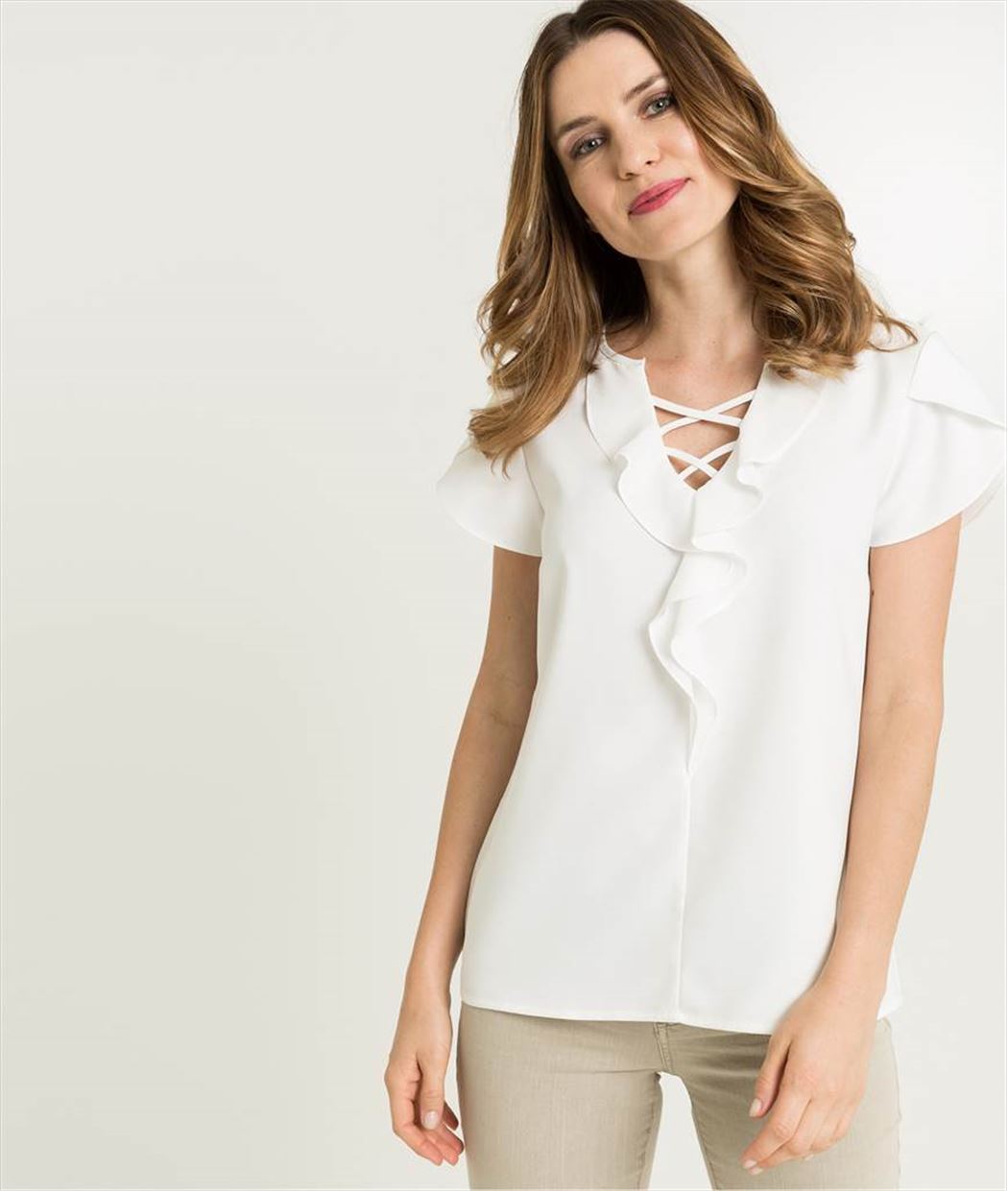 Blouse fluide avec volants ECRU