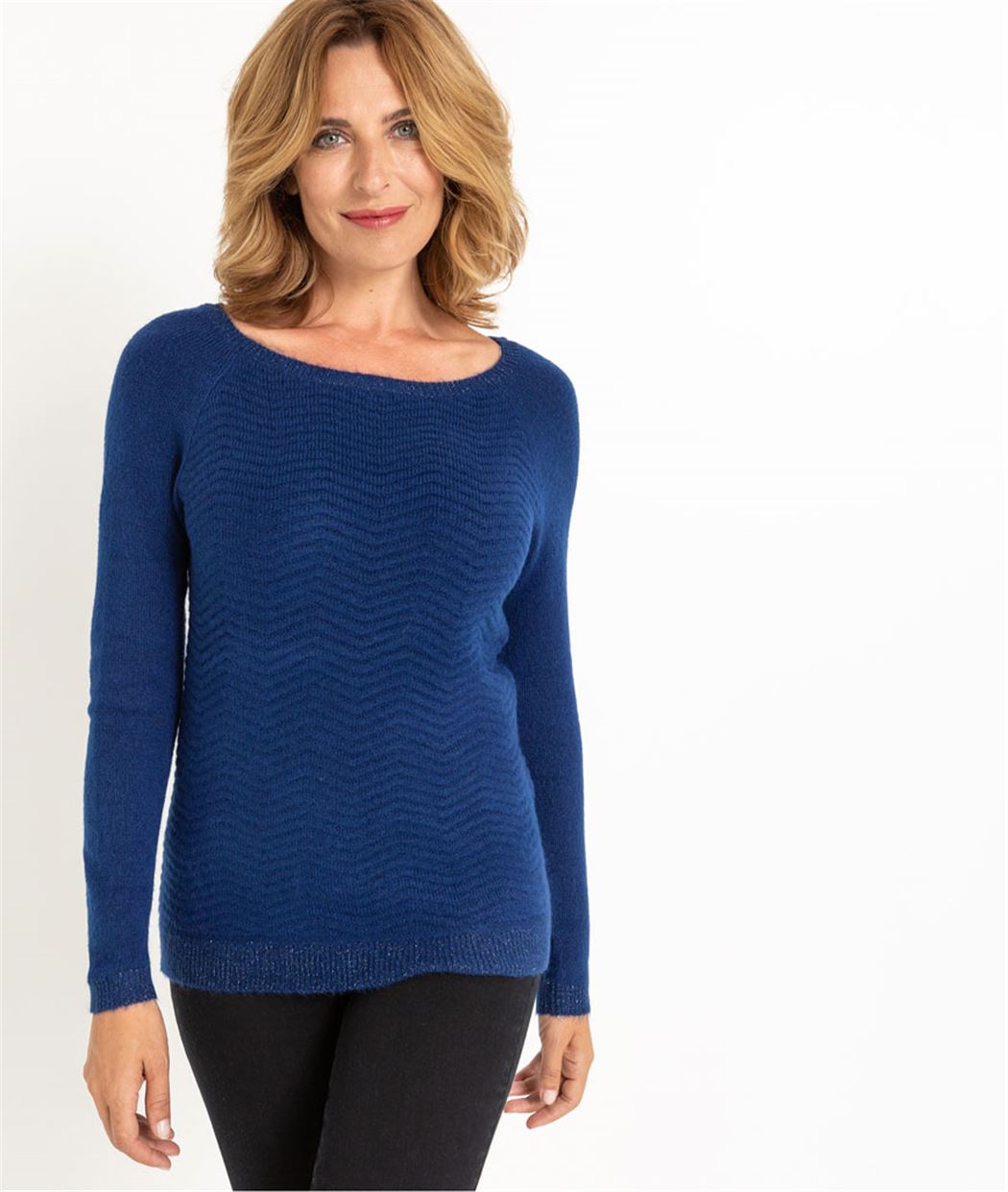 Pull femme point chevron BLEU