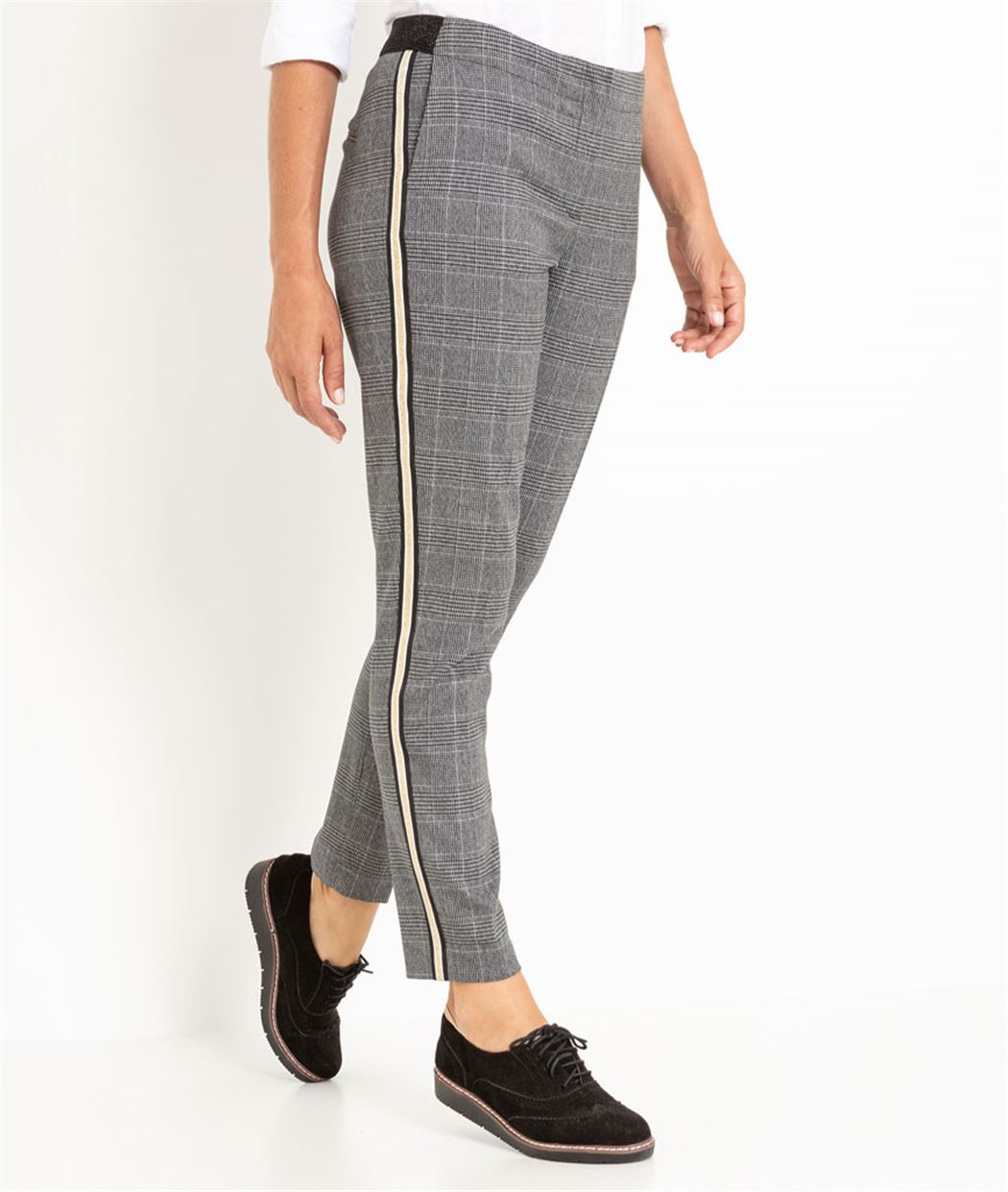 Pantalon femme droit à carreaux gris GRIS CLAIR