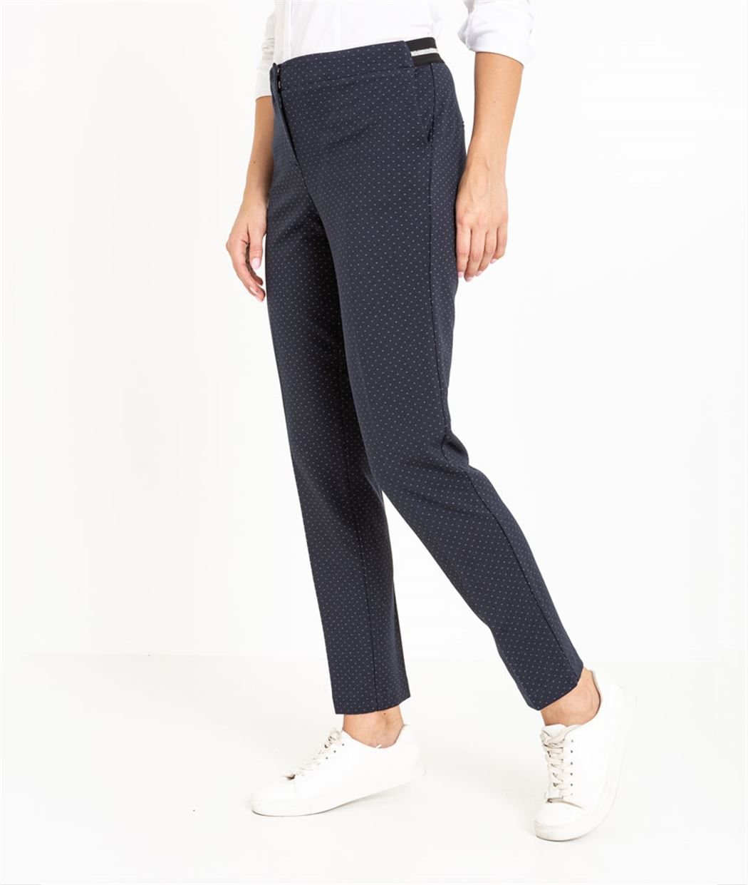 Pantalon femme droit marine à pois MARINE