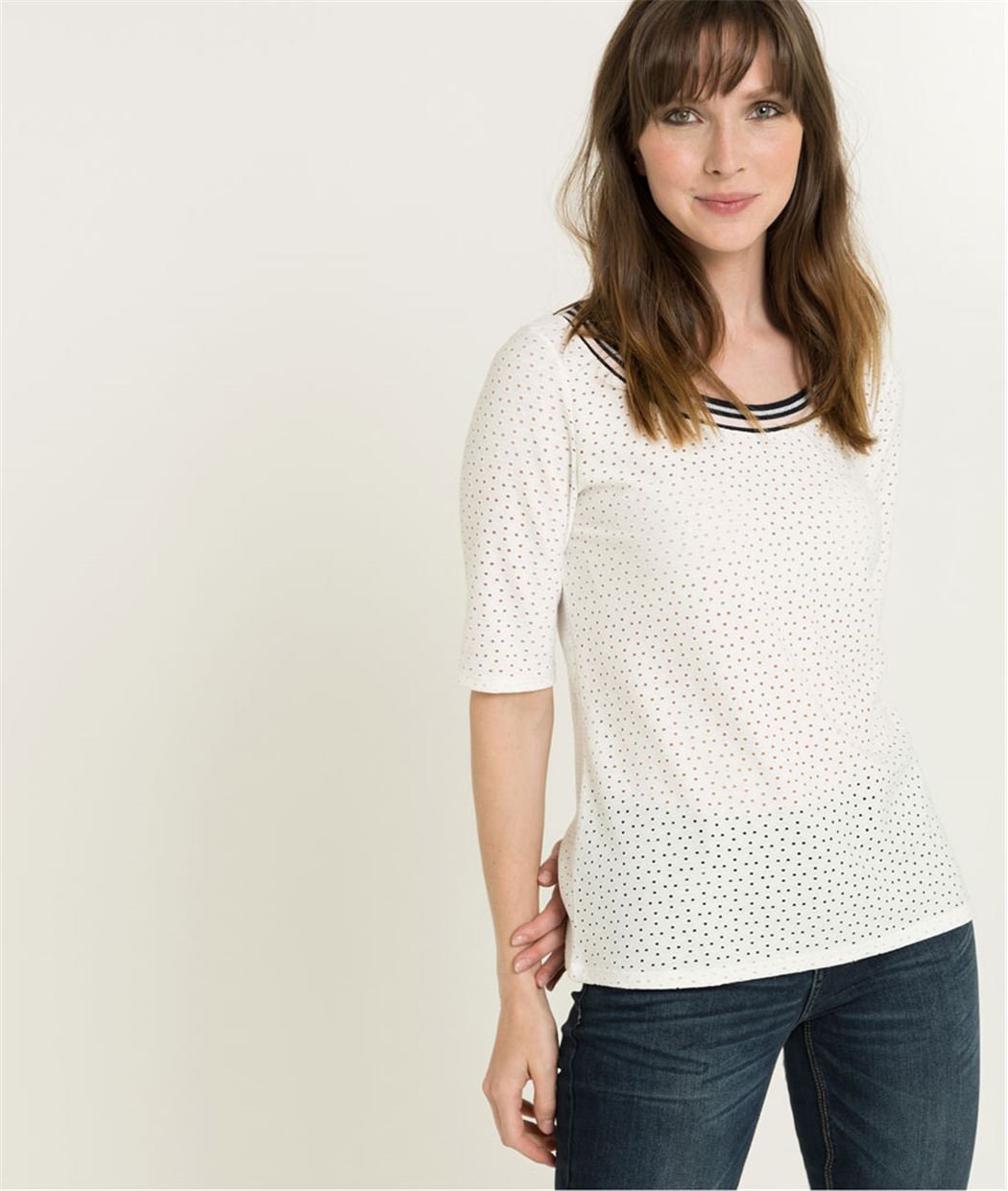 T-shirt femme broderie anglaise MARINE