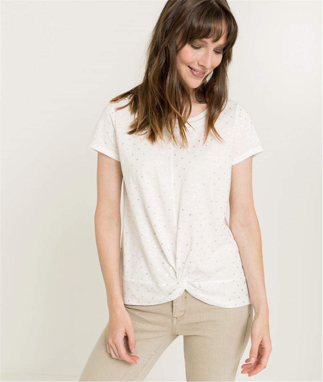 T-shirt femme blanc à pois BLANC CASSE