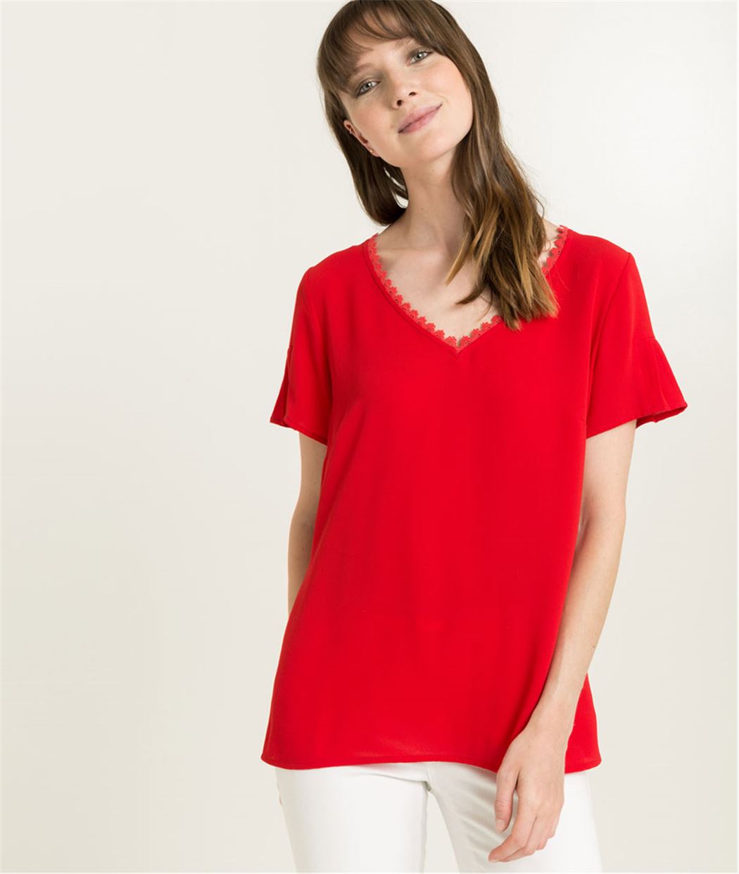 Blouse femme rouge ouverture dos ROUGE