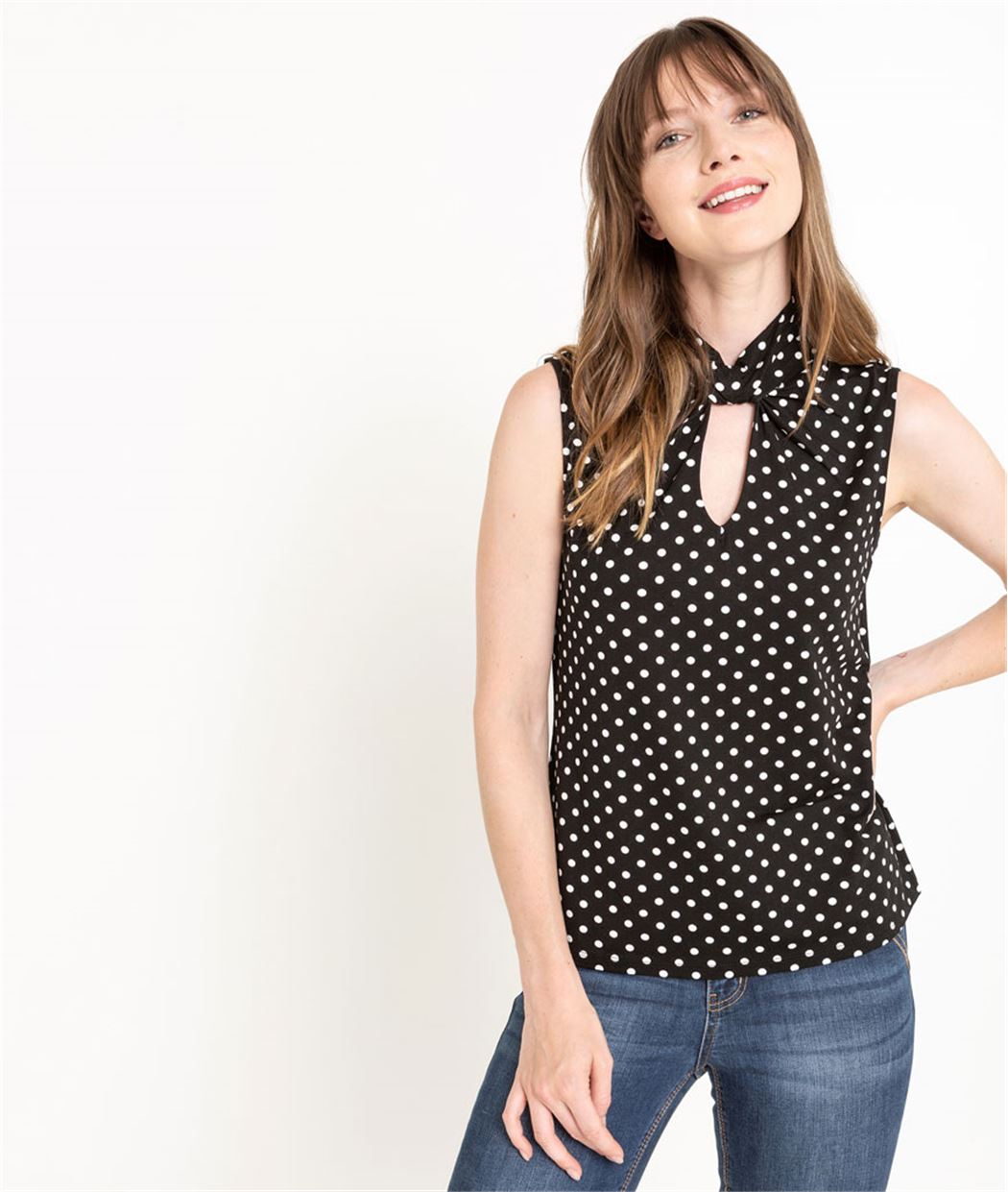 Débardeur femme à pois NOIR