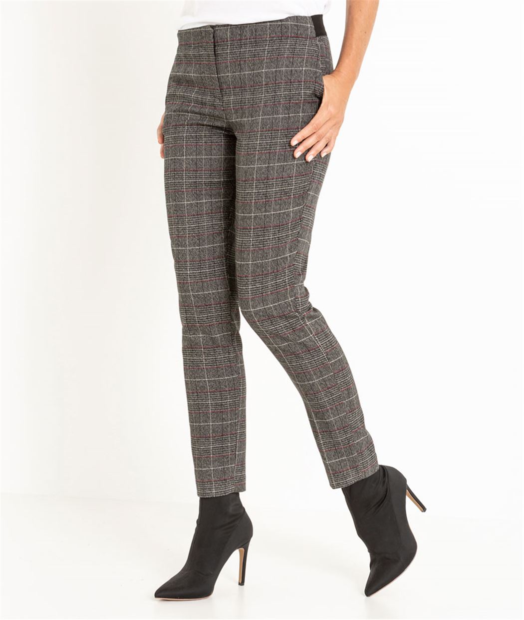 Pantalon femme à carreaux GRIS