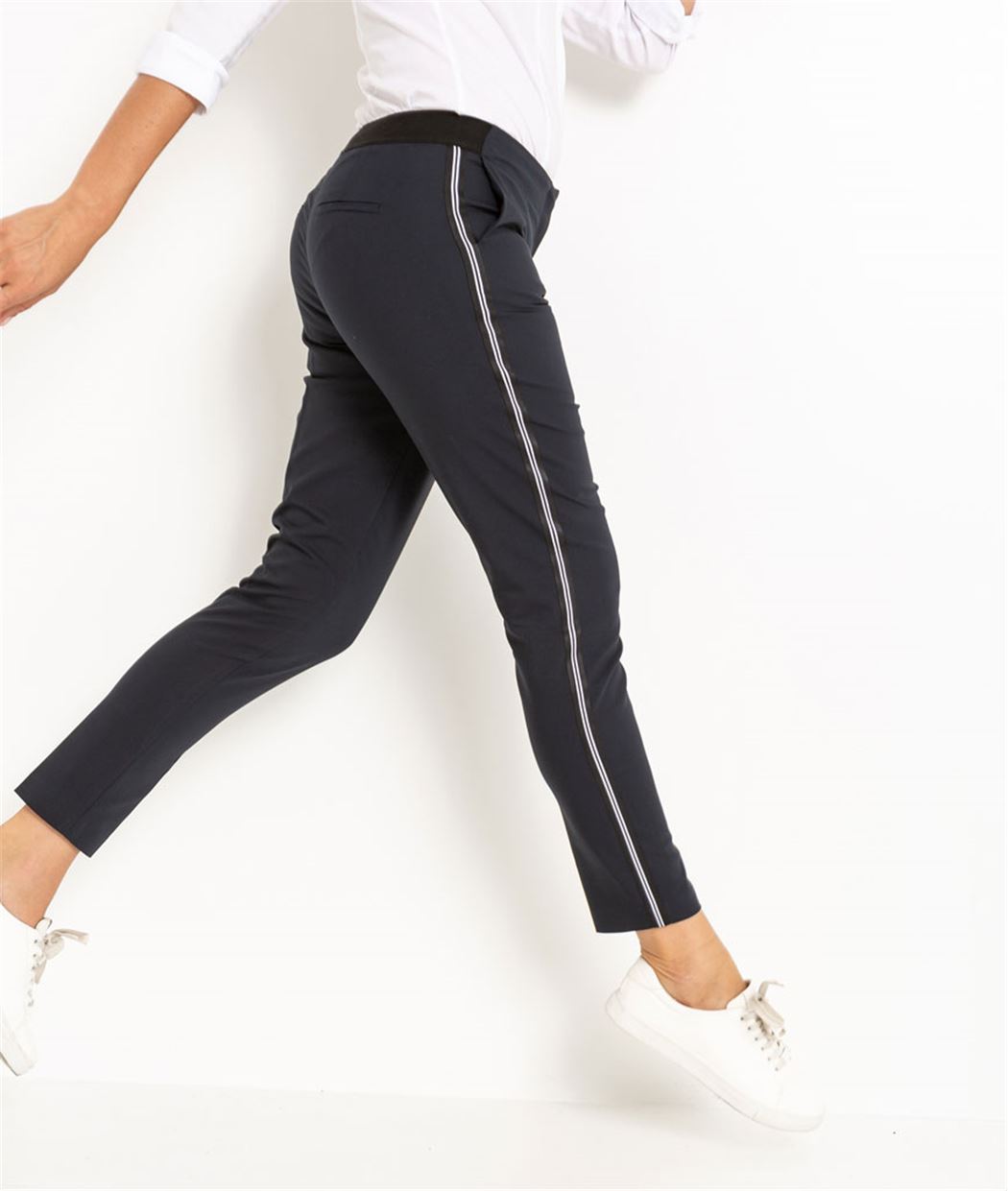 Pantalon femme structurée détail sport MARINE