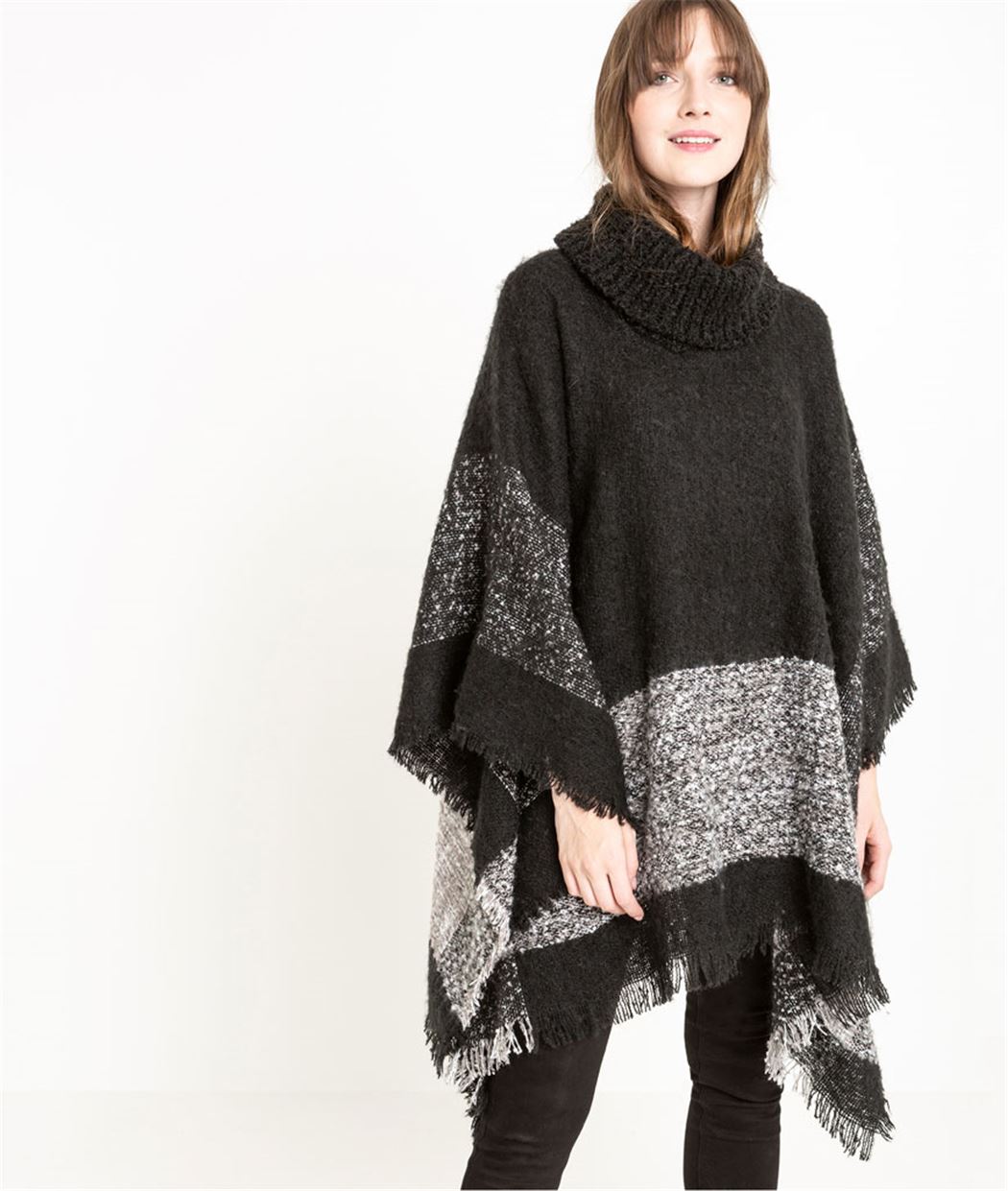Poncho femme col roulé NOIR