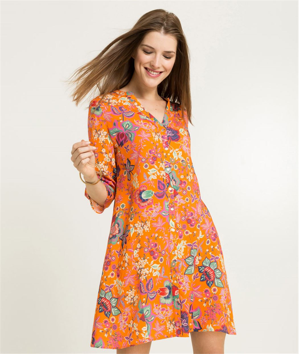 Robe femme boutonnée orange TANGERINE