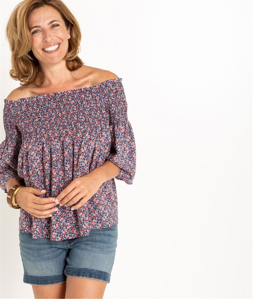 Blouse femme imprimée épaules dénudées IMPRIME