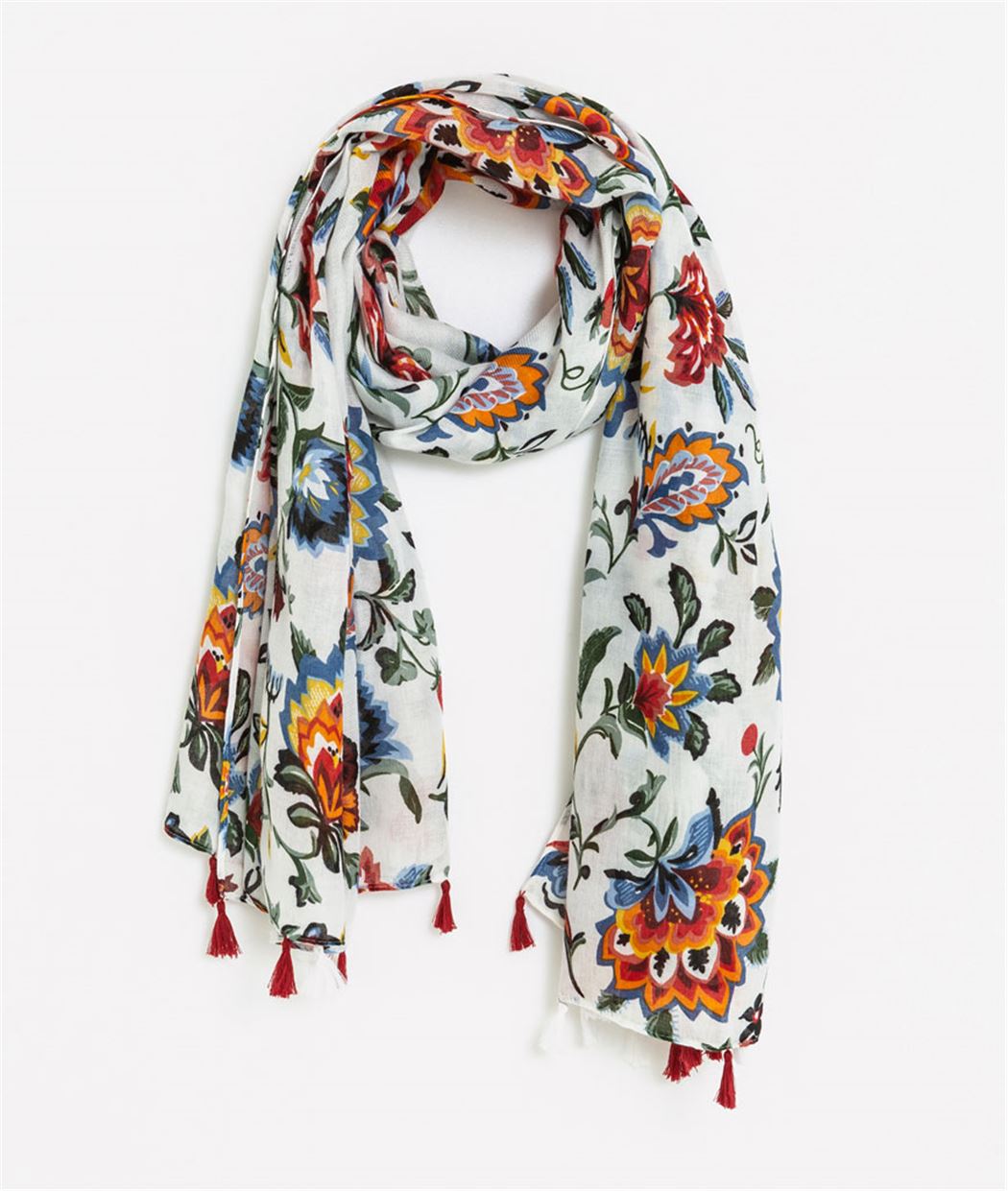 Foulard femme imprimé fleuri BLANC