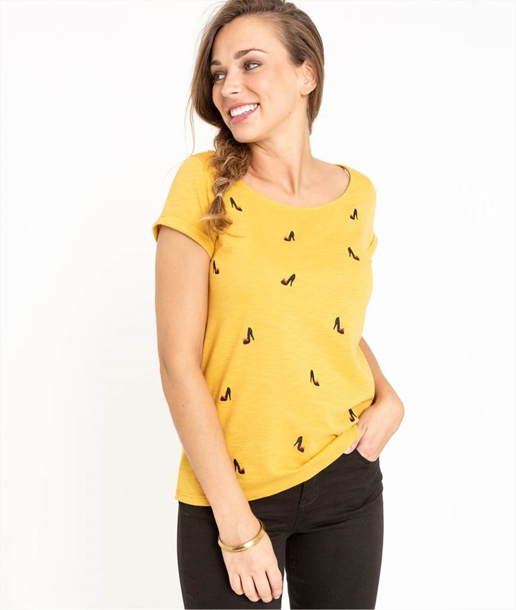 T-shirt femme jaune et escarpins brodés SAFRAN
