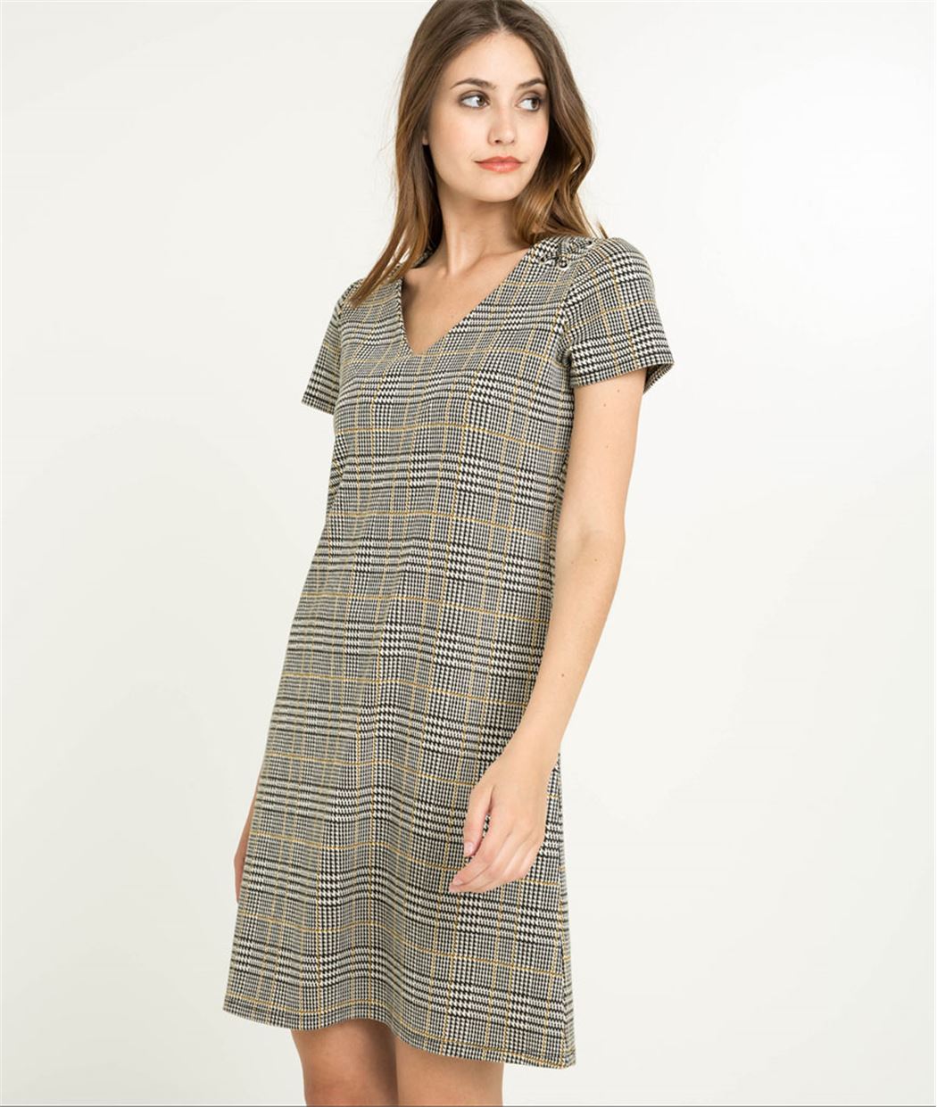 Robe femme courte maille carreaux GRIS