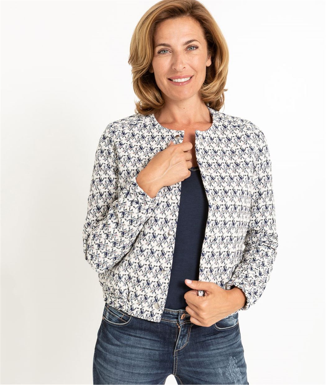 Veste femme jaquard bleu et blanche BLEU