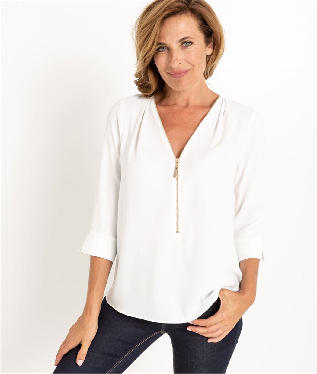 Blouse femme blanche fluide avec zip ECRU