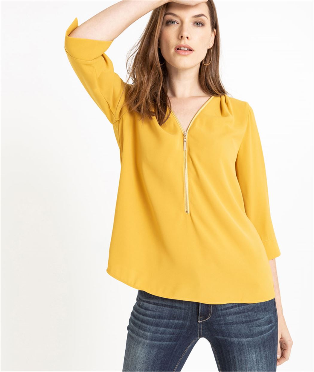 Blouse femme blanche fluide avec zip SAFRAN