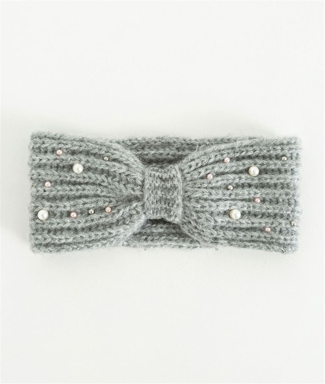 Bandeau femme hiver gris avec perles GRIS