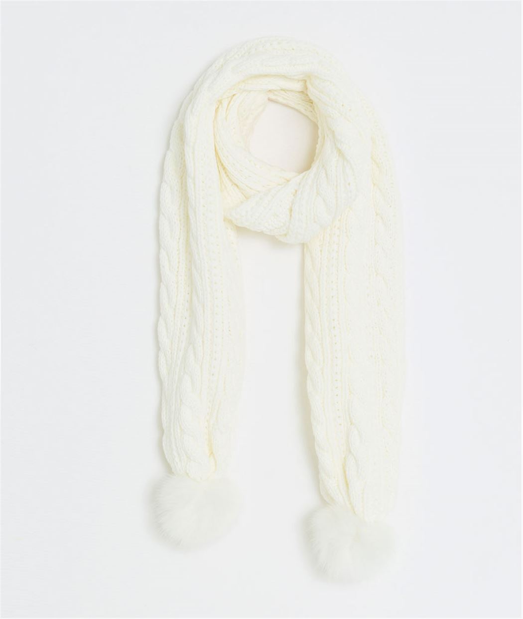 Echarpe femme chaude à pompons ECRU