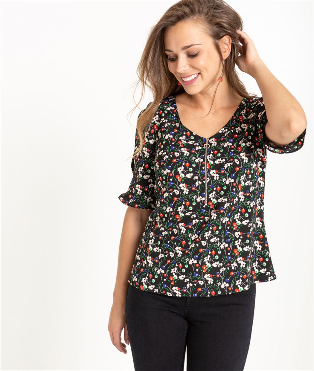 Blouse femme imprimée manches ouvertes IMPRIME