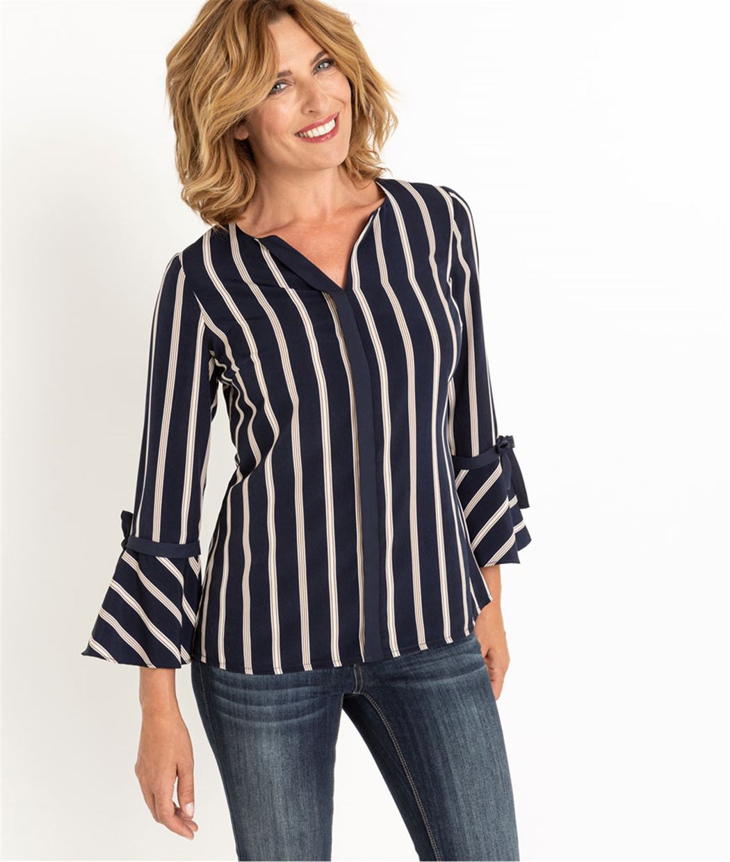 Blouse femme rayées manches fantaisies MARINE