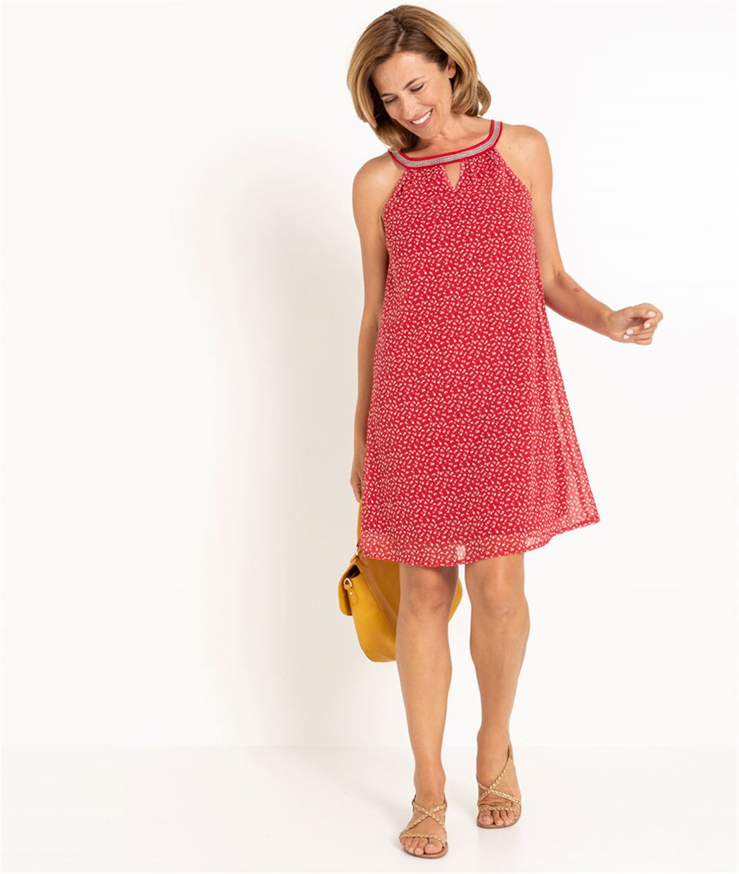 Robe femme fluide rouge imprimée IMPRIME