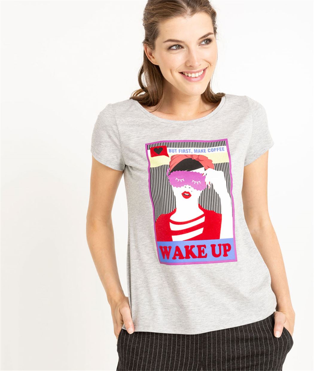 T-shirt femme gris imprimé GRIS