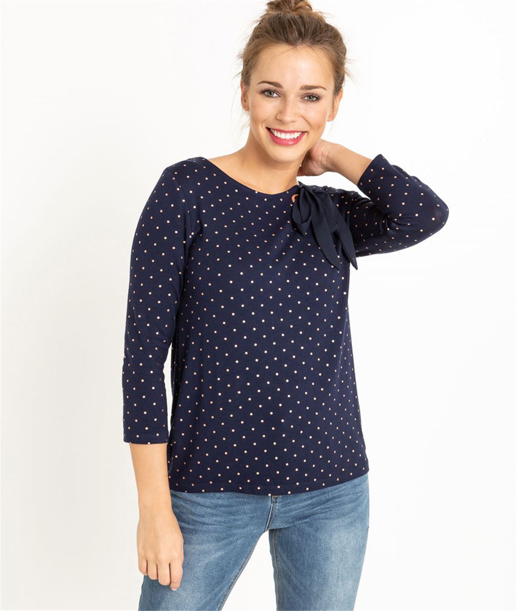 Pull femme manches 3/4 à pois MARINE