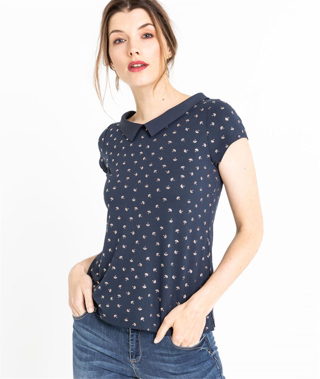 T-shirt femme imprimé parapluies MARINE
