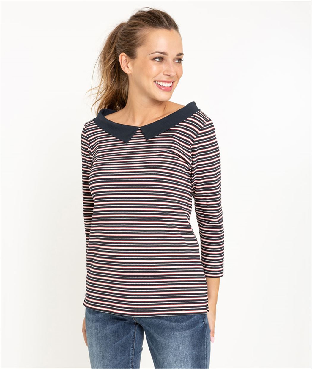 Sweat femme manches 3/4 esprit marinière MARINE