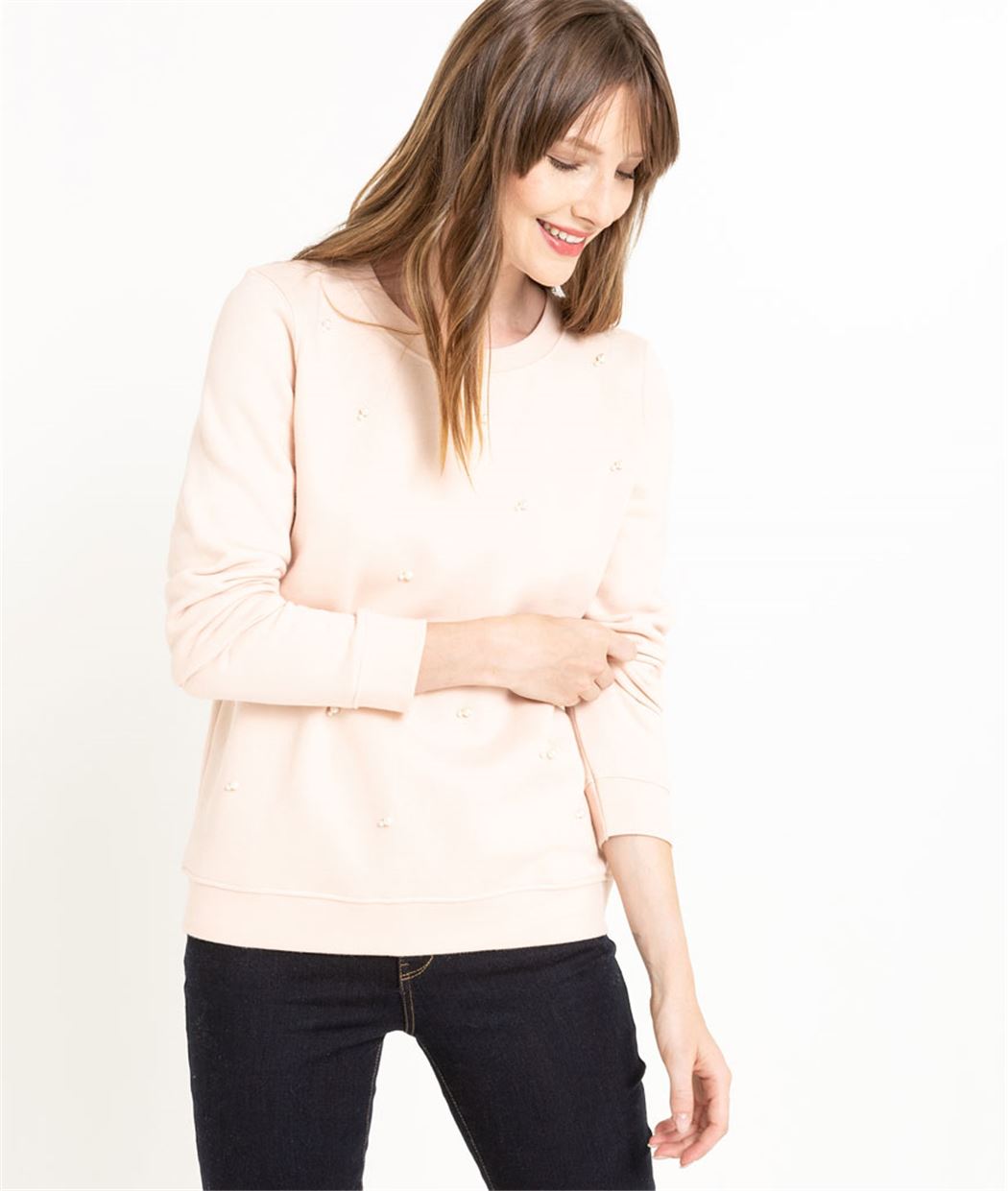 Sweat femme moletonné avec perles NUDE