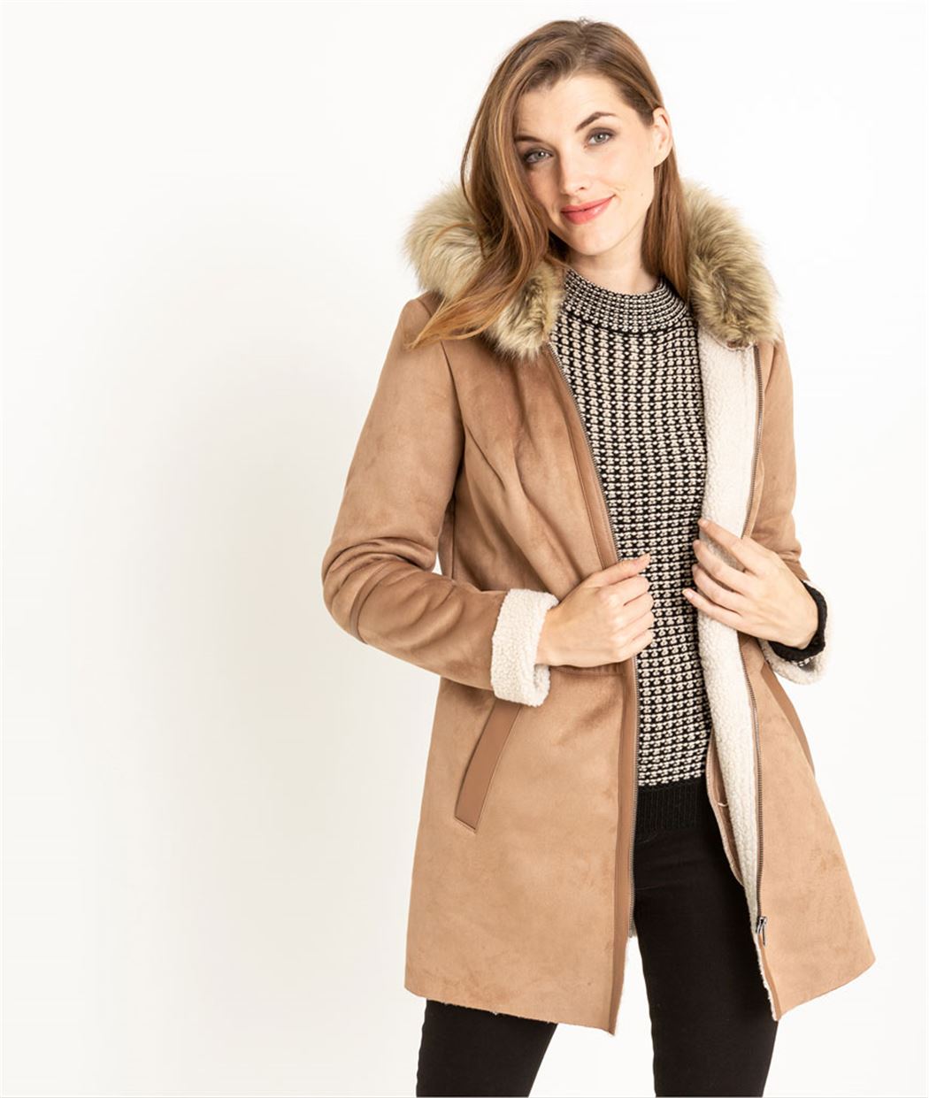 Manteau femme bi-matière BEIGE