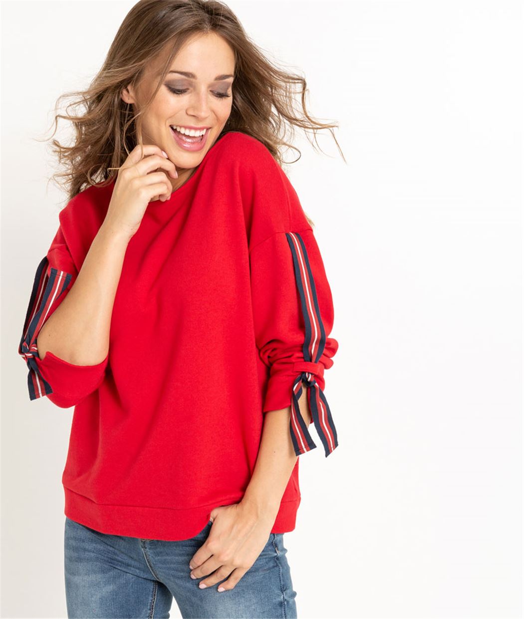 Sweat femme manches 3/4 ROUGE