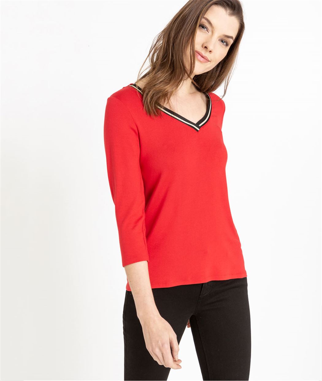 T-shirt femme manche 3/4 uni FUCHSIA