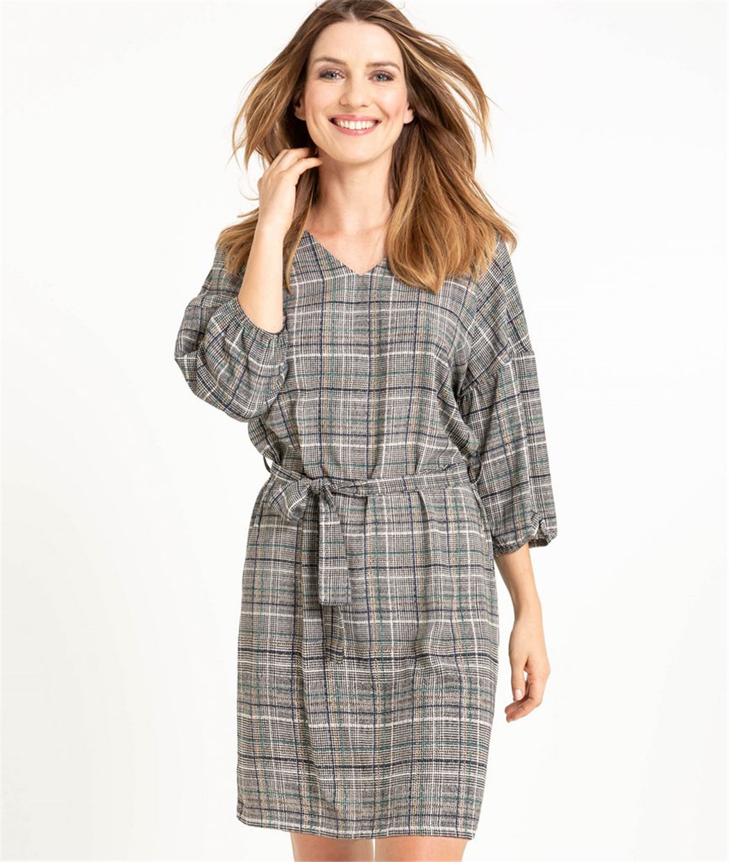 Robe femme ceinturée à carreaux GRIS
