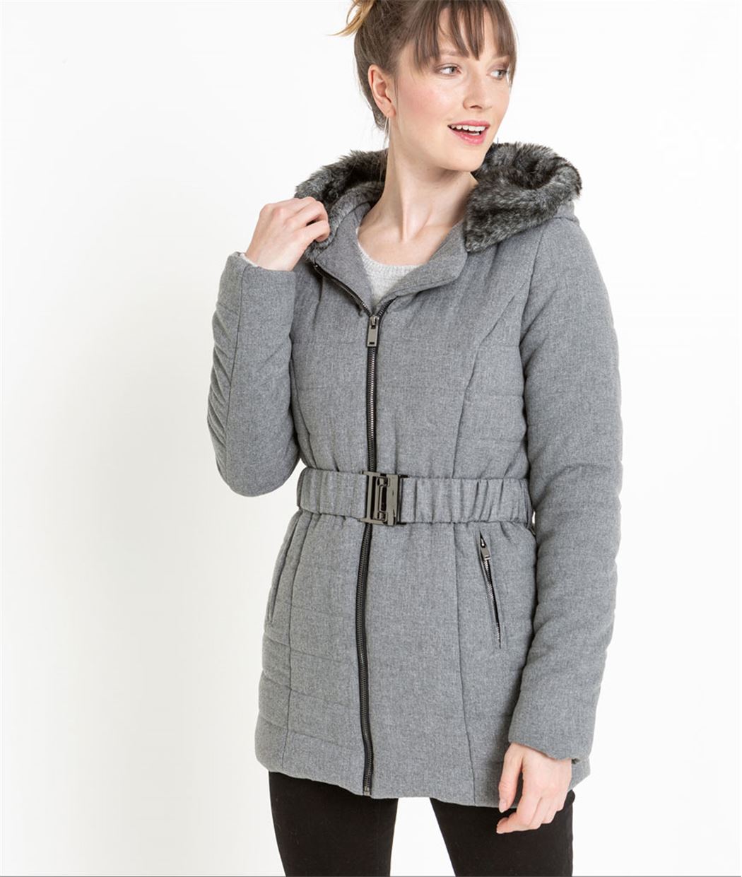 Doudoune femme grise avec ceinture GRIS