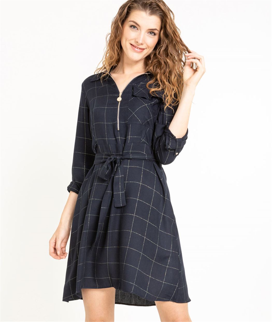 Robe chemise femme à carreaux MARINE
