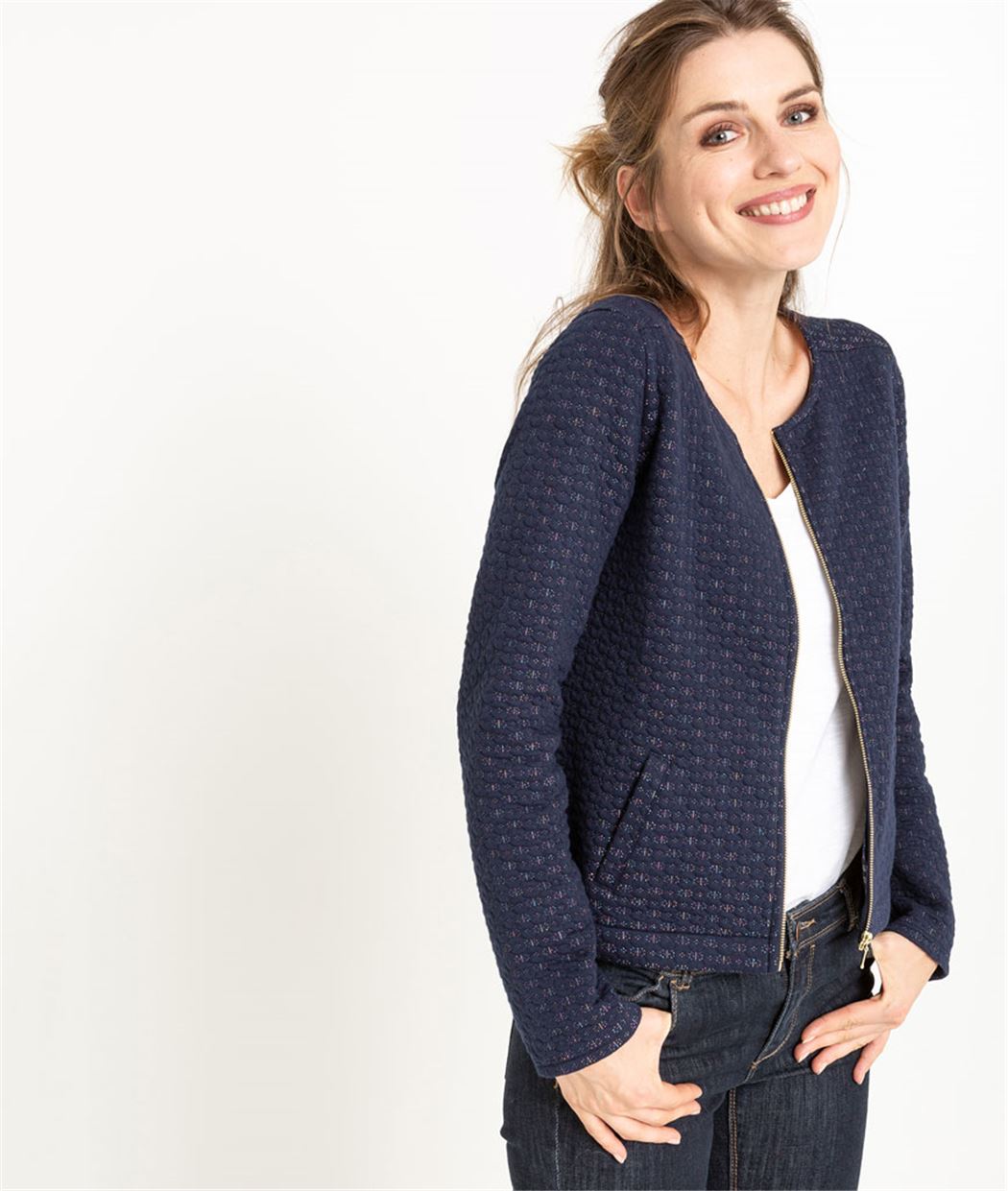 Veste en maille fantaisie BLEU