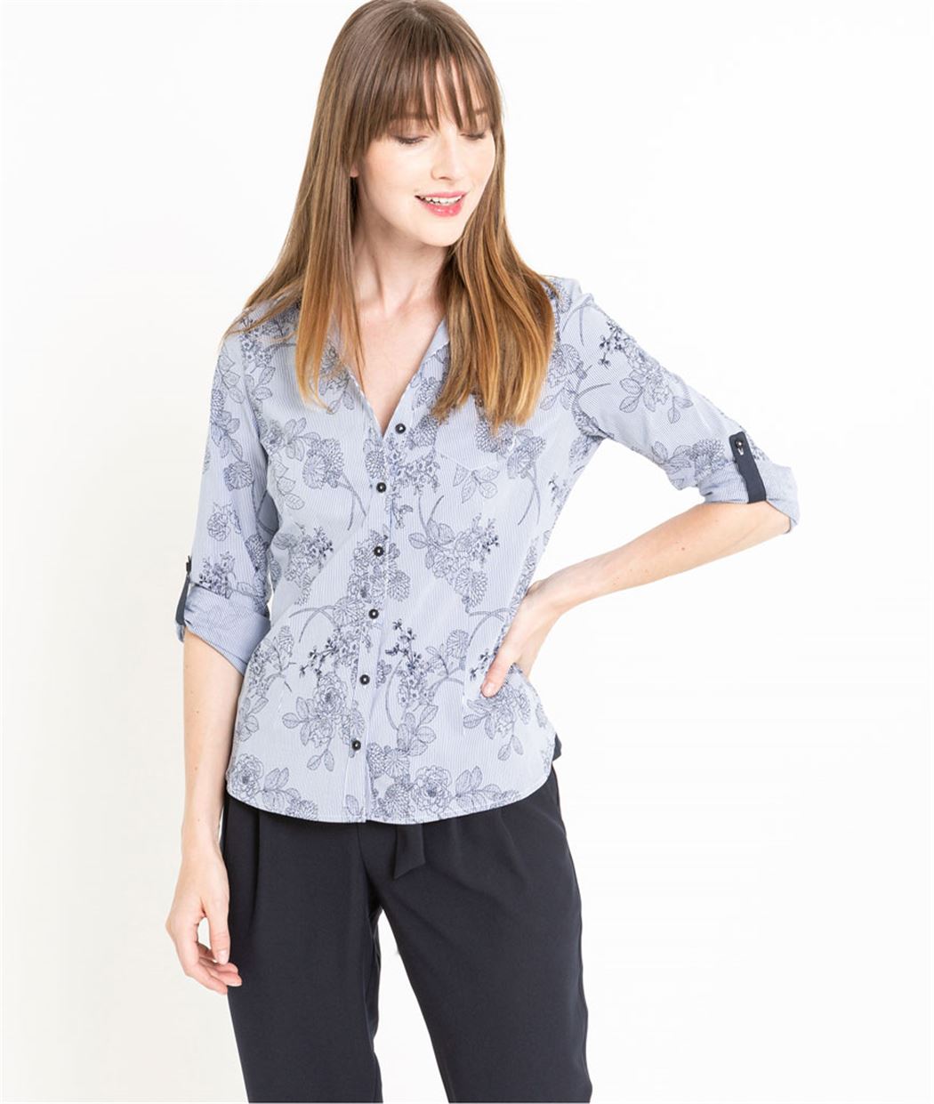 Chemisier femme bleu motifs et rayures RAYURE BLEU