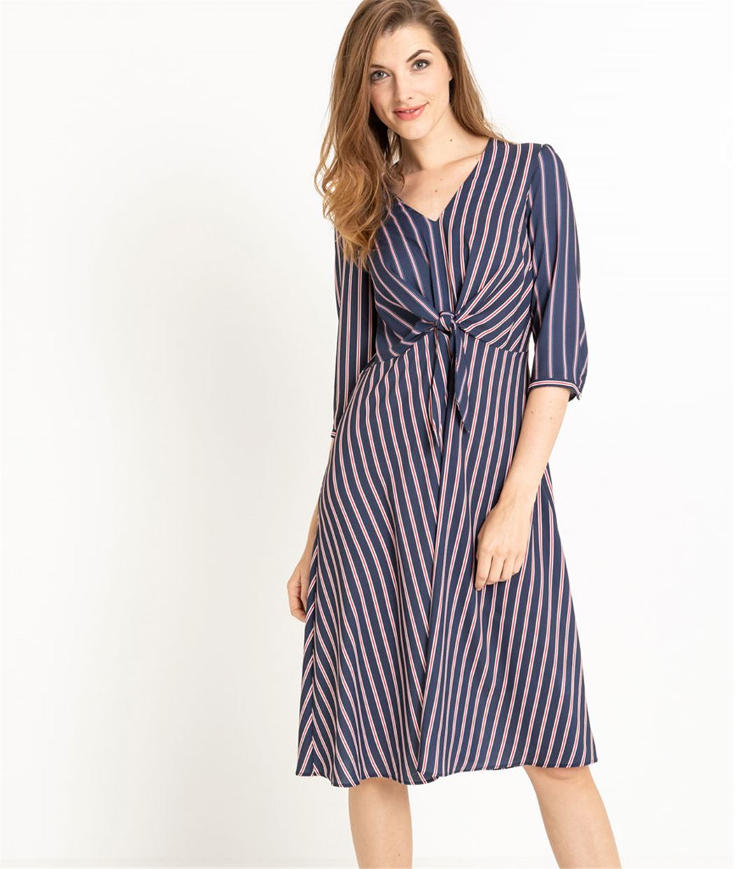 Robe femme fluide rayée bleu et rouge BLEU