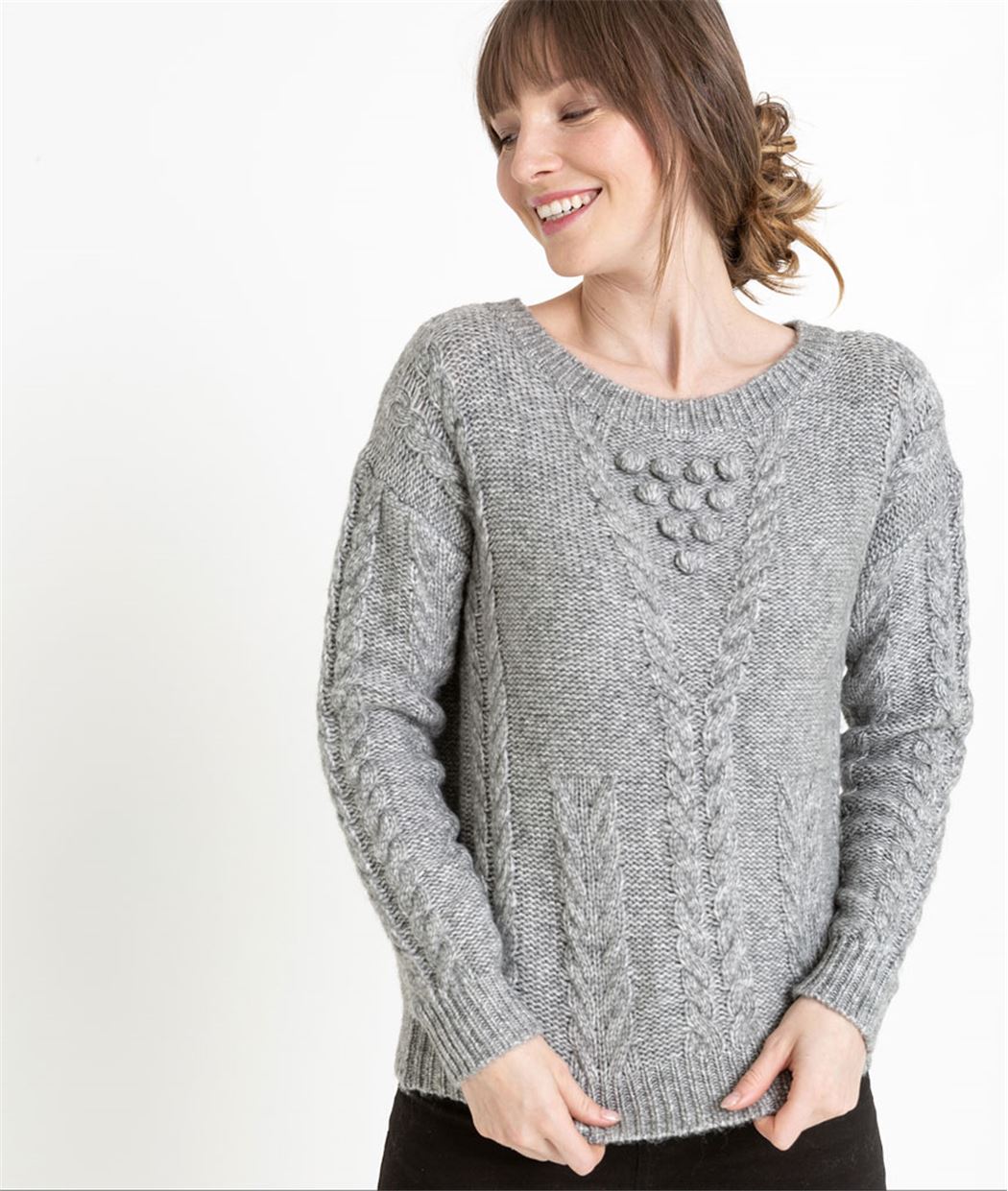 Pull femme en tricot gris GRIS