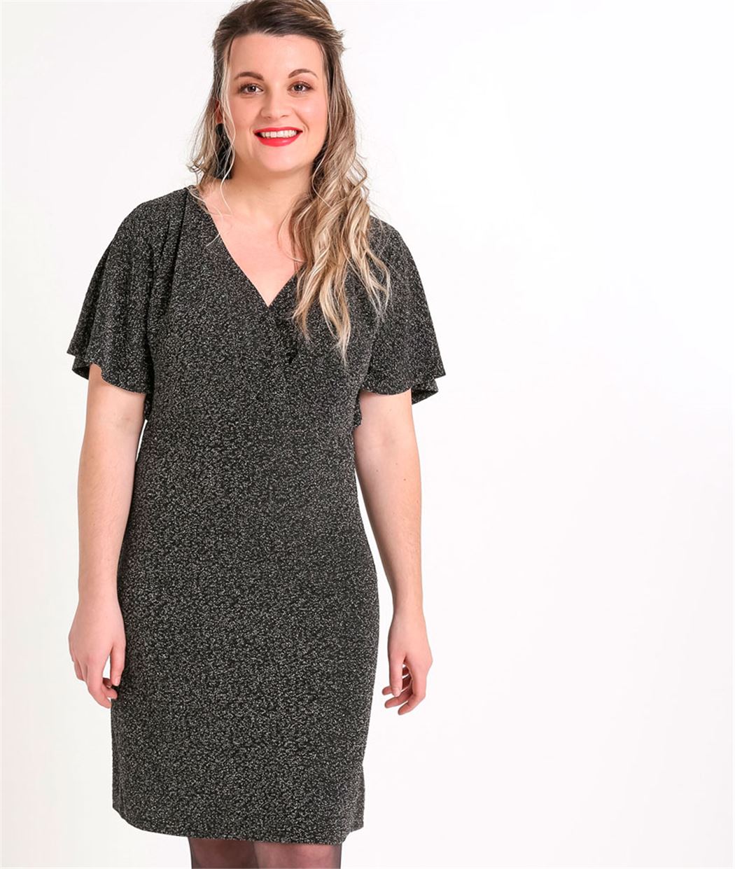Robe femme cache-coeur brillante ARGENT