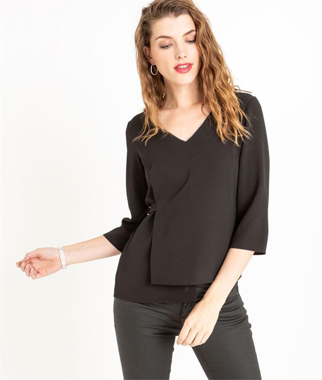 Blouse femme avec lien sur le côté NOIR