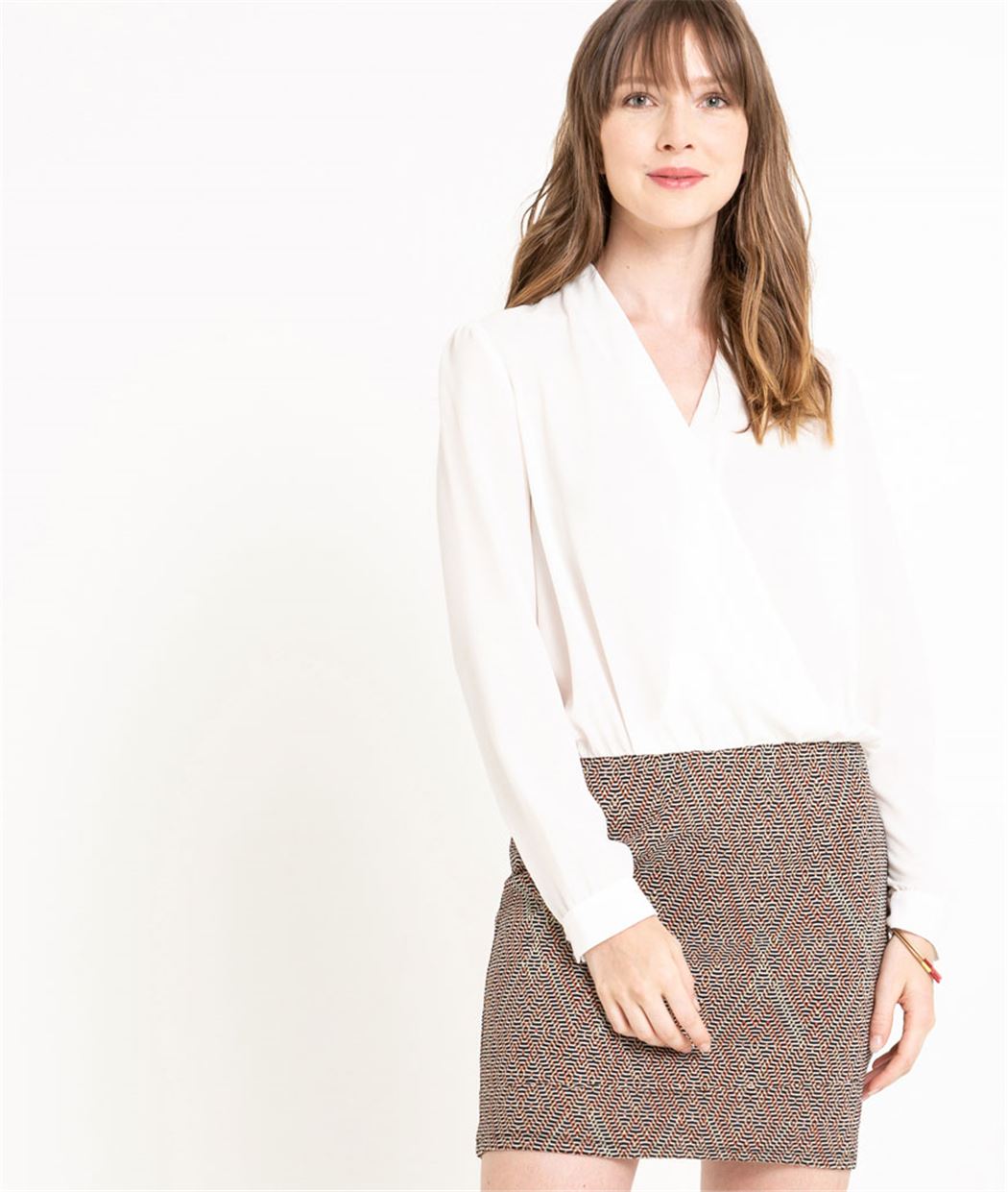 Robe femme bi-matière ECRU