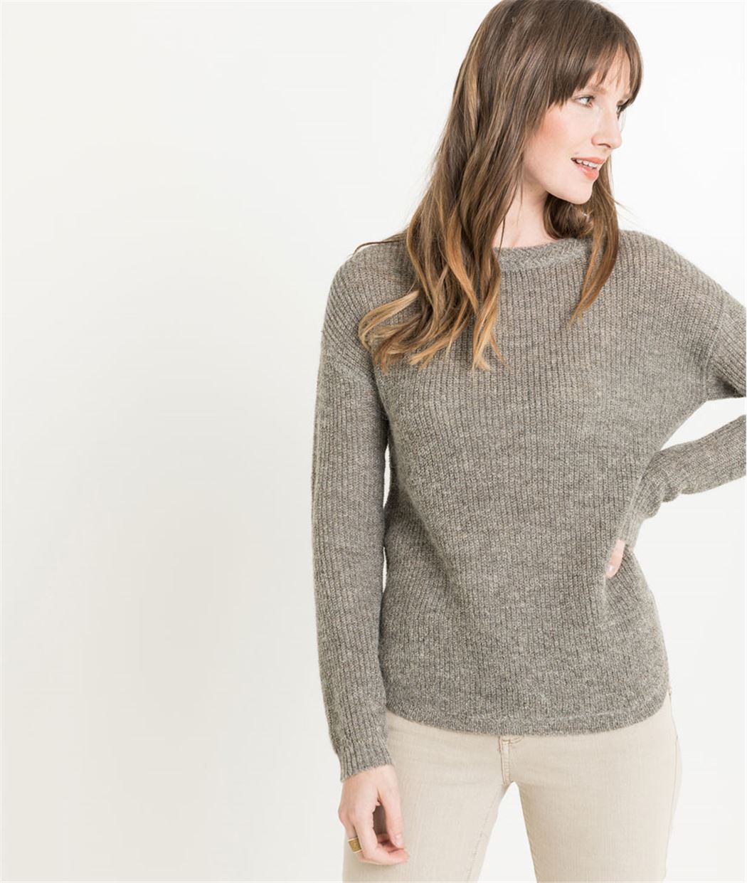  Pull  femme  en maille gris  GRIS  Grain de Malice