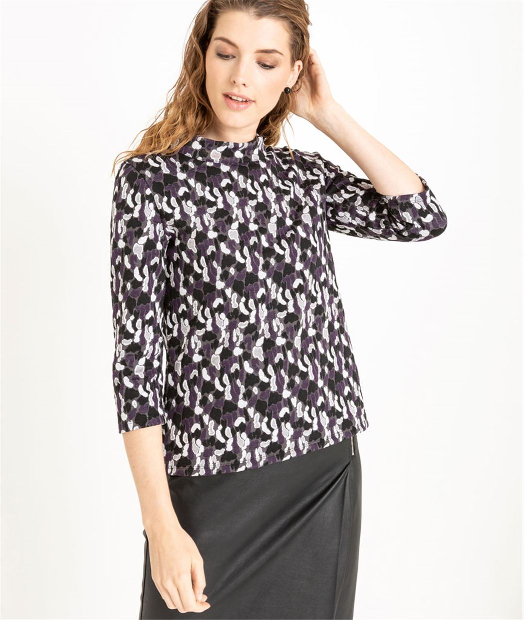 Sweat femme col montant et manches 3/4 VIOLET